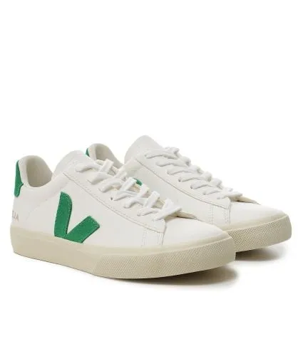 VEJA White and Green Leather Campo Trainers for Women