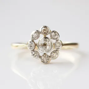 Vintage 18k Yellow and White Gold Diamond Ring - UK Size Q