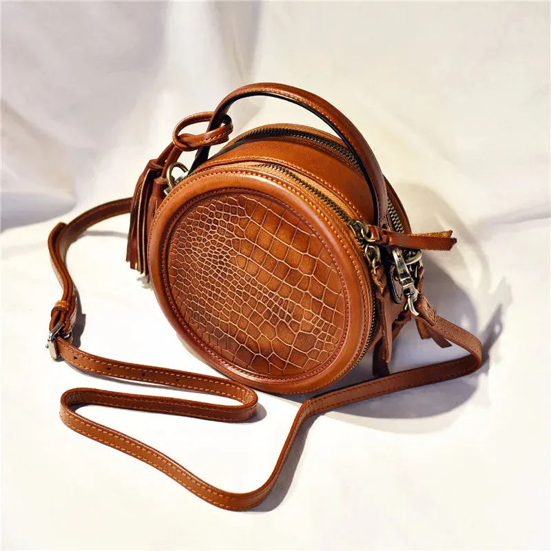 Vintage Crocodile Pattern Leather Box Women's Shoulder Handbag