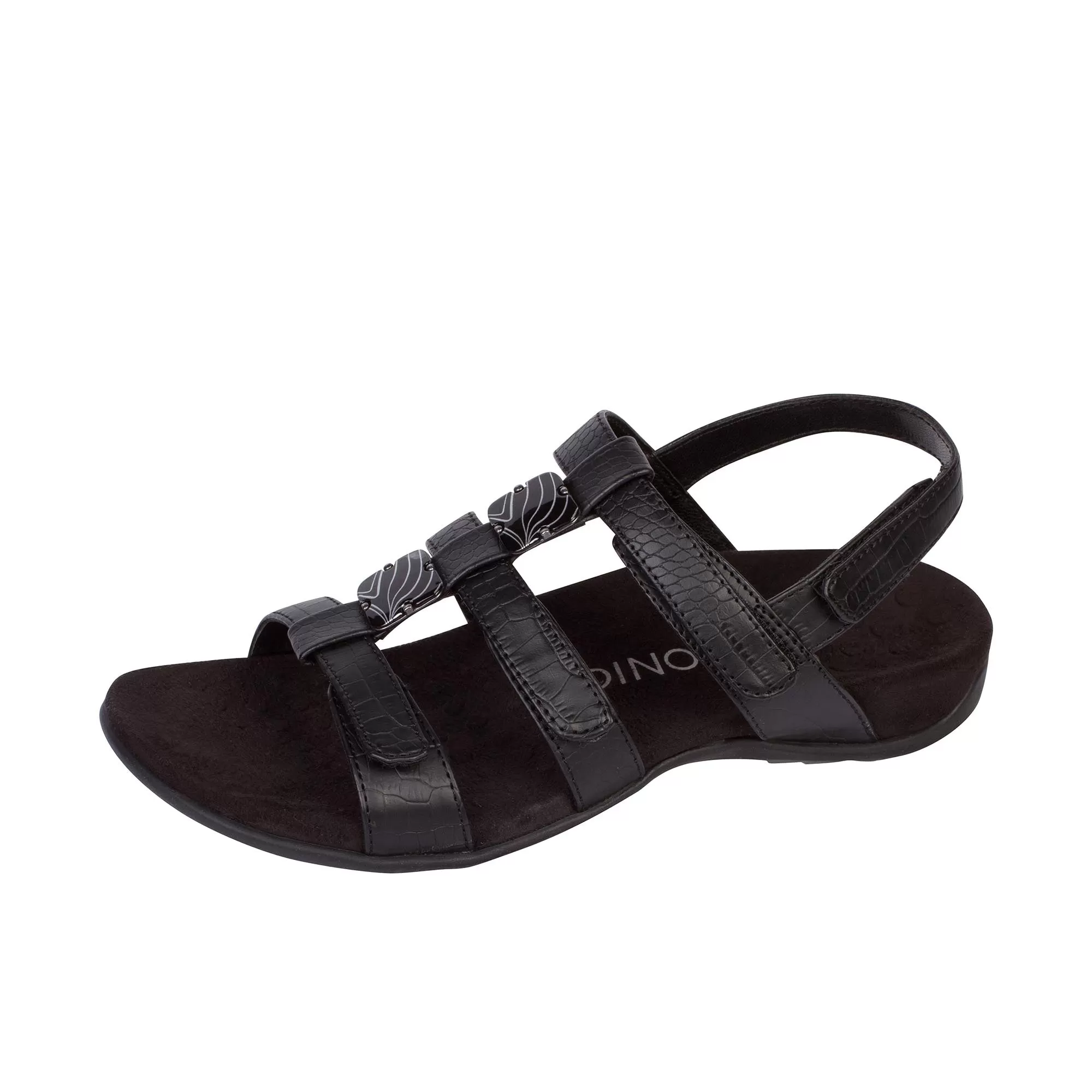 Vionic Womens Amber Adjustable Sandal Black Crocodile