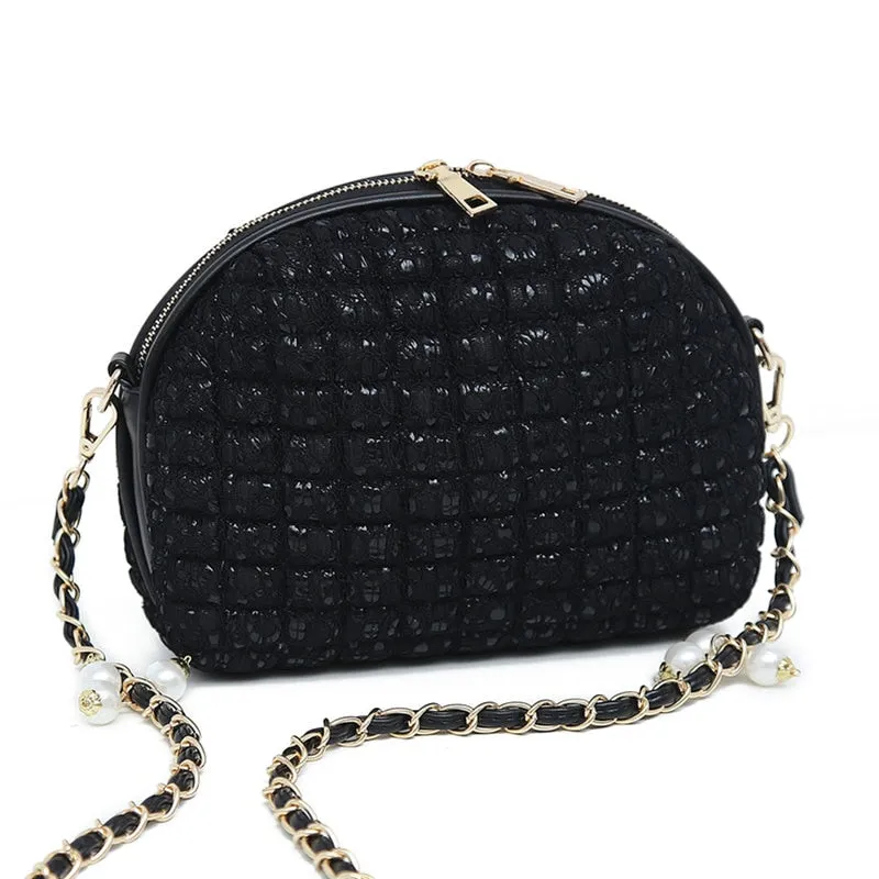 Women's Solid Shell-Shaped Lock Chain Handle Crossbody Handbag