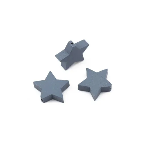 Wood Star Beads, Natural, Grey, 17mm