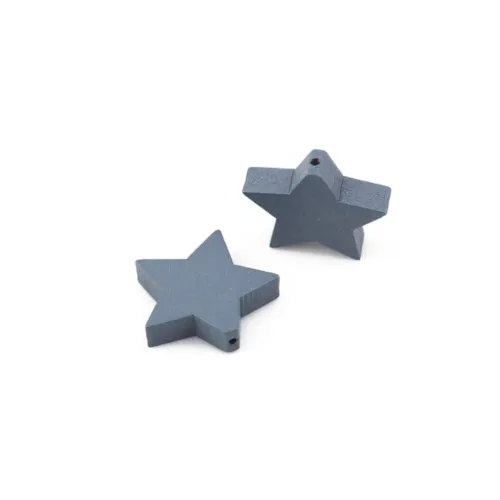 Wood Star Beads, Natural, Grey, 17mm