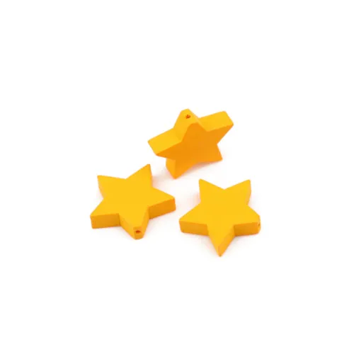 Wood Star Beads, Natural, Yellow, 17mm