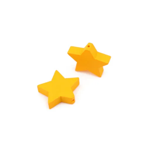 Wood Star Beads, Natural, Yellow, 17mm