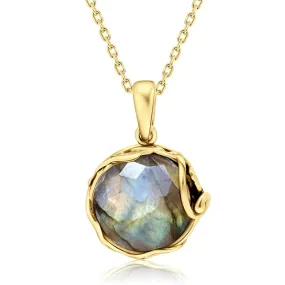 Yellow Gold Plated Rose Cut Labradorite Large Vintage Style Pendant