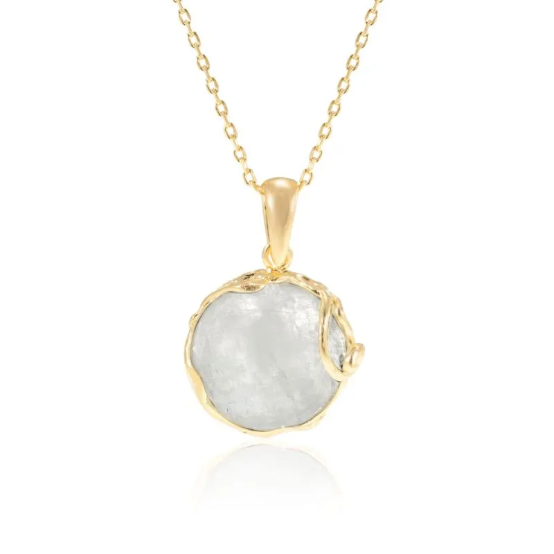 Yellow Gold Plated Round White Moonstone 14mm Pendant